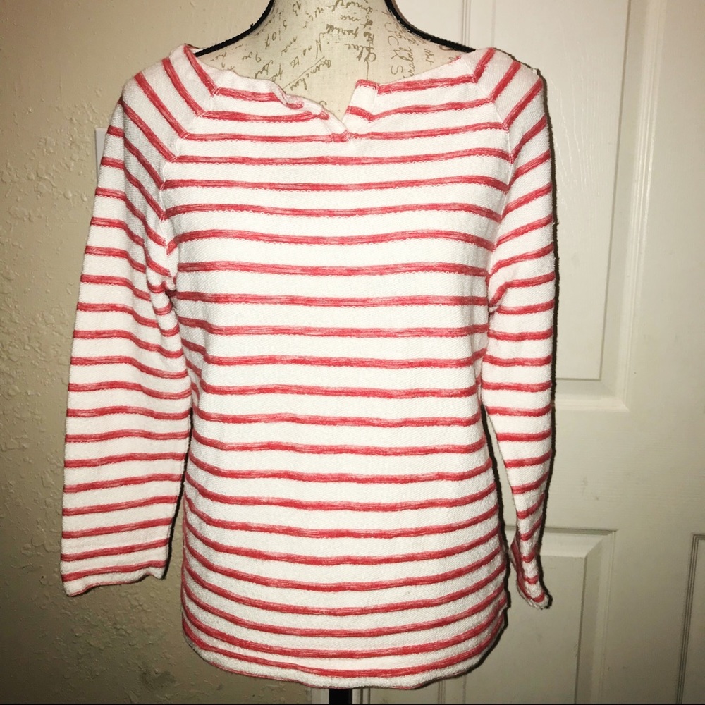 LRL Lauren Jeans Co. Striped Split Neck Pull Over